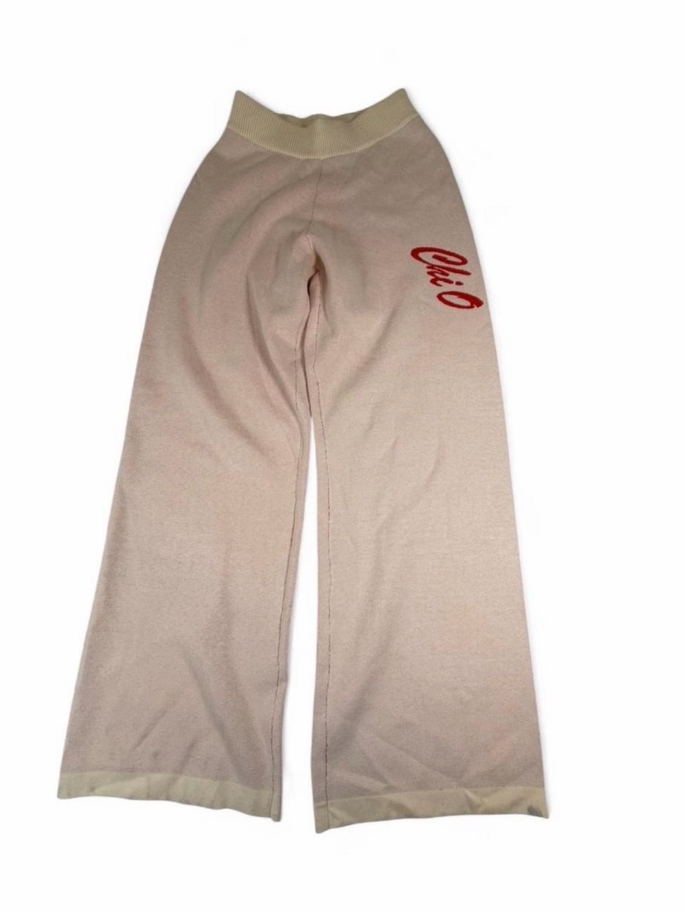 Chi Omega Sorority Wide Leg Sweat Pants- Beige with Red Script
